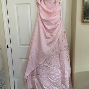 Full length pink gown.
